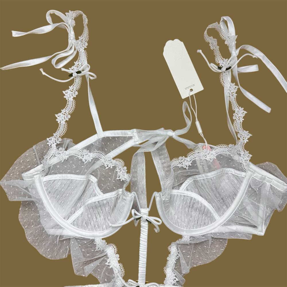 For Love & Lemons Eternal Rose Lace Ribbons Teddy Sz 8/10 Large Bridal White NWT - Picture 8 of 15